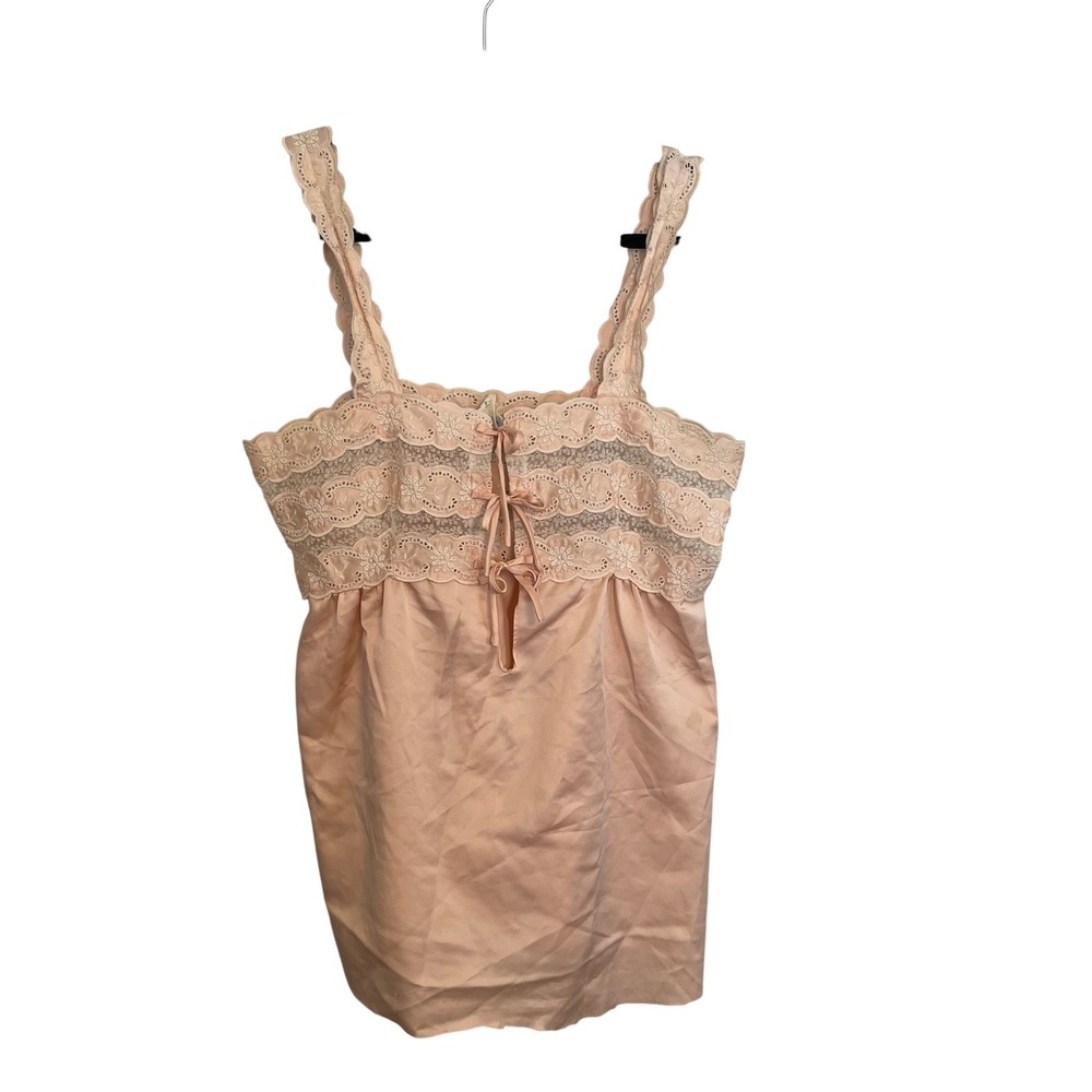Vintage Eve Stillman Peach Lace Eyelet Babydoll Camisole Top Small ILGWU Tag